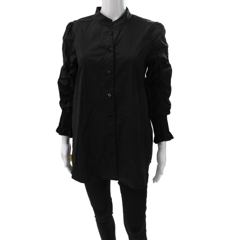 Noen Women Tunic Button-Up Collared Cotton Long Sleeve Black Size M